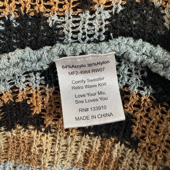 Show Me Your Mumu Retro Wave Oversized Knit Sweater Blue Tan Black | Medium - Picture 10 of 13